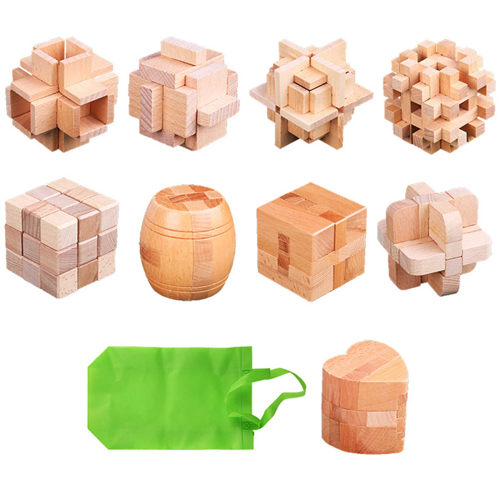 9Pcs/set Wooden Burr Learning Puzzle Kongming Luban Lock Brain Teaser Toy with Storage Bag (Random Color) - 5 Levels
9Pcs/set Wooden Burr Learning Puzzle Kongming Luban Lock Brain Teaser Toy with Storage Bag (Random Color) - 5 Levels