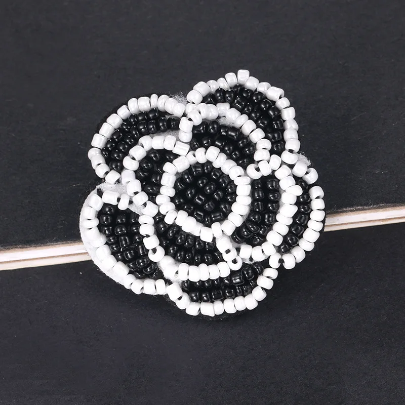 New Handmade Fabric Bead Flower Brooch Pins Crystal Camellia Lapel Pin and Brooches Cardigan Dress Corsage for Women Accessories | Украшения