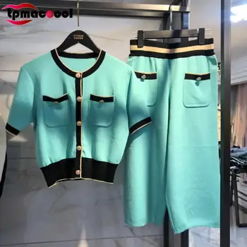 Tpmaccool Luxury Designer 2020 Spring Summer Elegant Contrast Color Knitted tshirt Two Piece Set Top and 7 Points Wide Leg Pants
Tpmaccool Luxury Designer 2020 Spring Summer Elegant Contrast Color Knitted tshirt Two Piece Set Top and 7 Points Wide Leg Pants