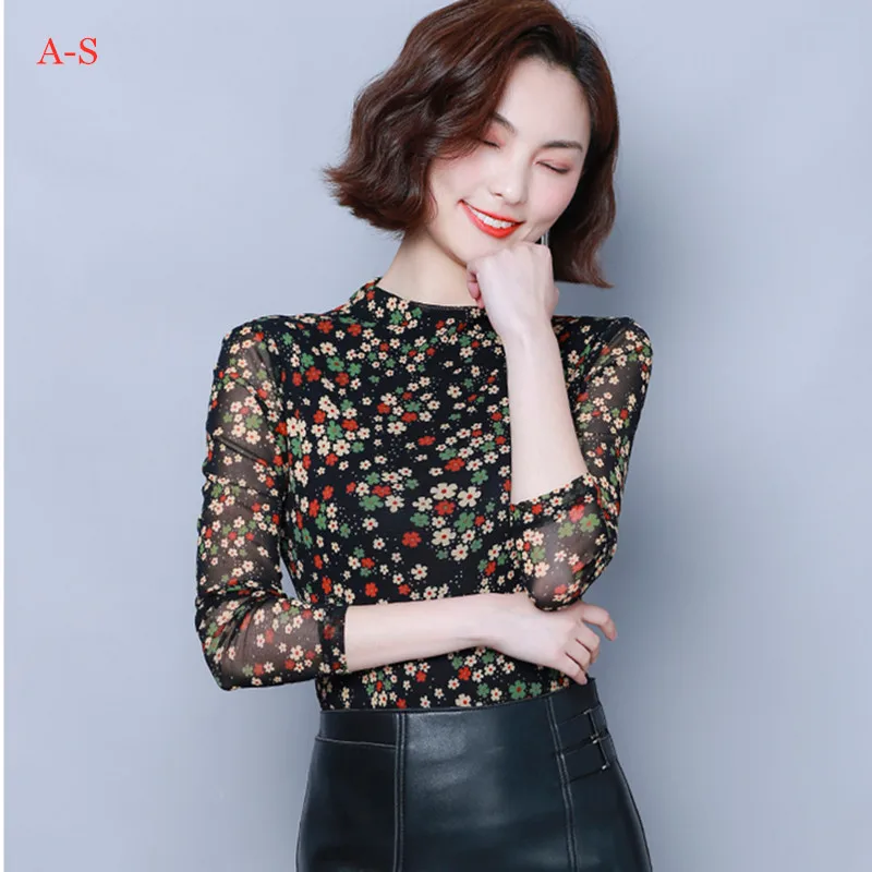 Vintage Sexy Shirt Woman Spring winter 2019 Floral Printed Shirt Gauze Tops Female Turtleneck Tees Skinny Stretch Shirts Good 
Vintage Sexy Shirt Woman Spring winter 2019 Floral Printed Shirt Gauze Tops Female Turtleneck Tees Skinny Stretch Shirts Good