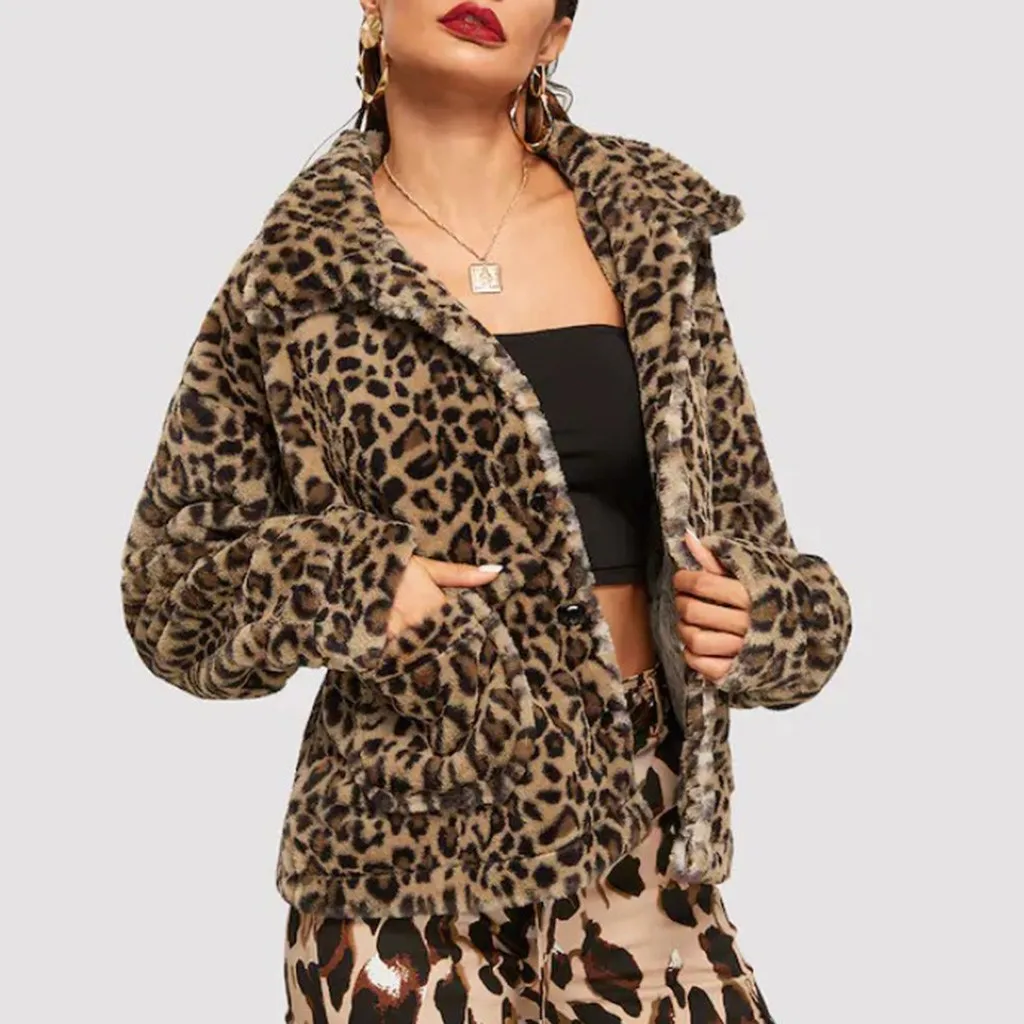 Женское пальто с леопардовым принтом свободная короткая ветровка из овечьей