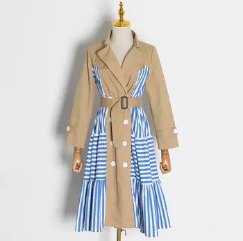 2020 high street Patchwork Striped Trench Coat Female Lapel Long Sleeve Slim Lace Up Windbreaker Women clothing Tide r636
2020 high street Patchwork Striped Trench Coat Female Lapel Long Sleeve Slim Lace Up Windbreaker Women clothing Tide r636