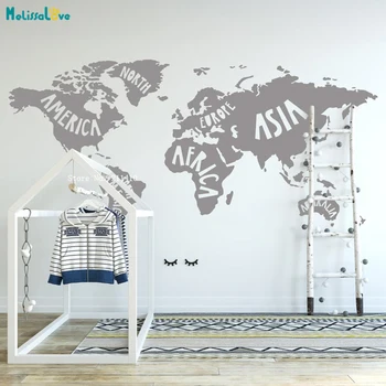 

Cute World Map Wall Sticker Kids Room Vinyl Art Decor Nursery Playroom Classroom Preschool Removable Nordic Murals YT4314