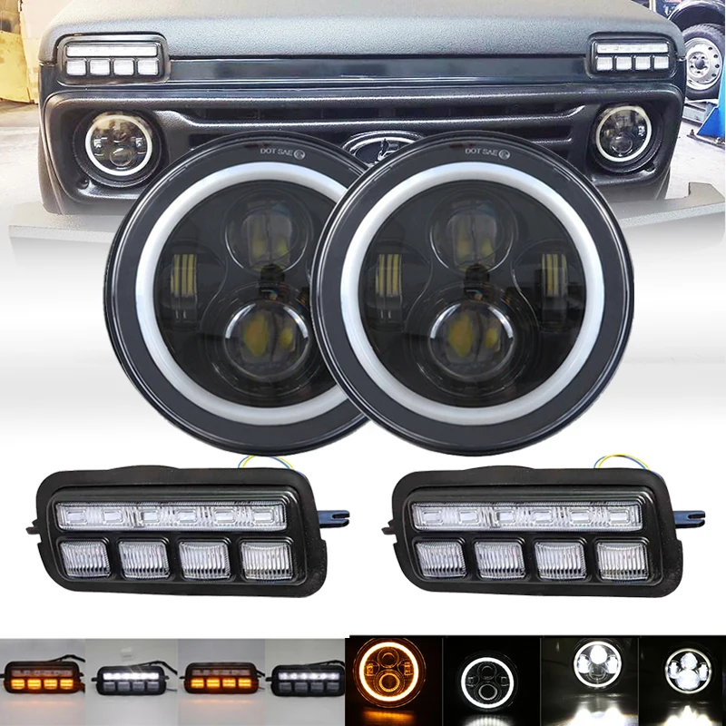 For Lada Niva 4X4 1995- 7 INCH Headlights +LED DRL lights with White Daytime Running Light Amber Turn Signal Tail light
For Lada Niva 4X4 1995- 7 INCH Headlights +LED DRL lights with White Daytime Running Light Amber Turn Signal Tail light