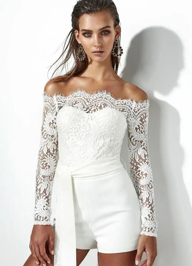 Sexy Lace Jumpsuit Womens Lace Off shoulder Jumpsuit Bodycon Playsuit Short Trousers White Romper
Sexy Lace Jumpsuit Womens Lace Off shoulder Jumpsuit Bodycon Playsuit Short Trousers White Romper