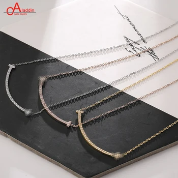 

Aladdin Titanium stainless steel smile face Chokers necklace Classic design zircon Wedding Collarbone chain Women's jewelry