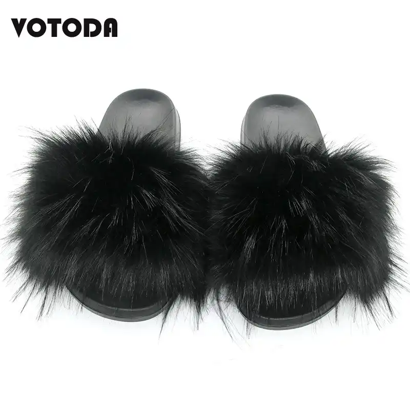 VOTODA Women Fur Slippers Winter Warm 