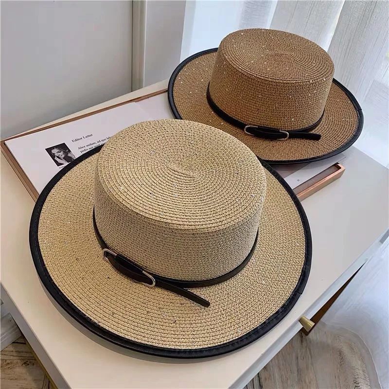 New British Flat Top Hats For Women Spring Summer PU Belt Straw Hat Fedoras Retro Sequin Sun Hat Chapeu Feminino Panama Visor
New British Flat Top Hats For Women Spring Summer PU Belt Straw Hat Fedoras Retro Sequin Sun Hat Chapeu Feminino Panama Visor