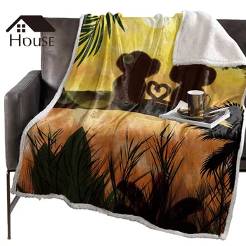 

BIGHOUSES Throw Blanket Sunset Jungle Lover Monkey Fleece Blankets Personalized Blankets Bedclothes