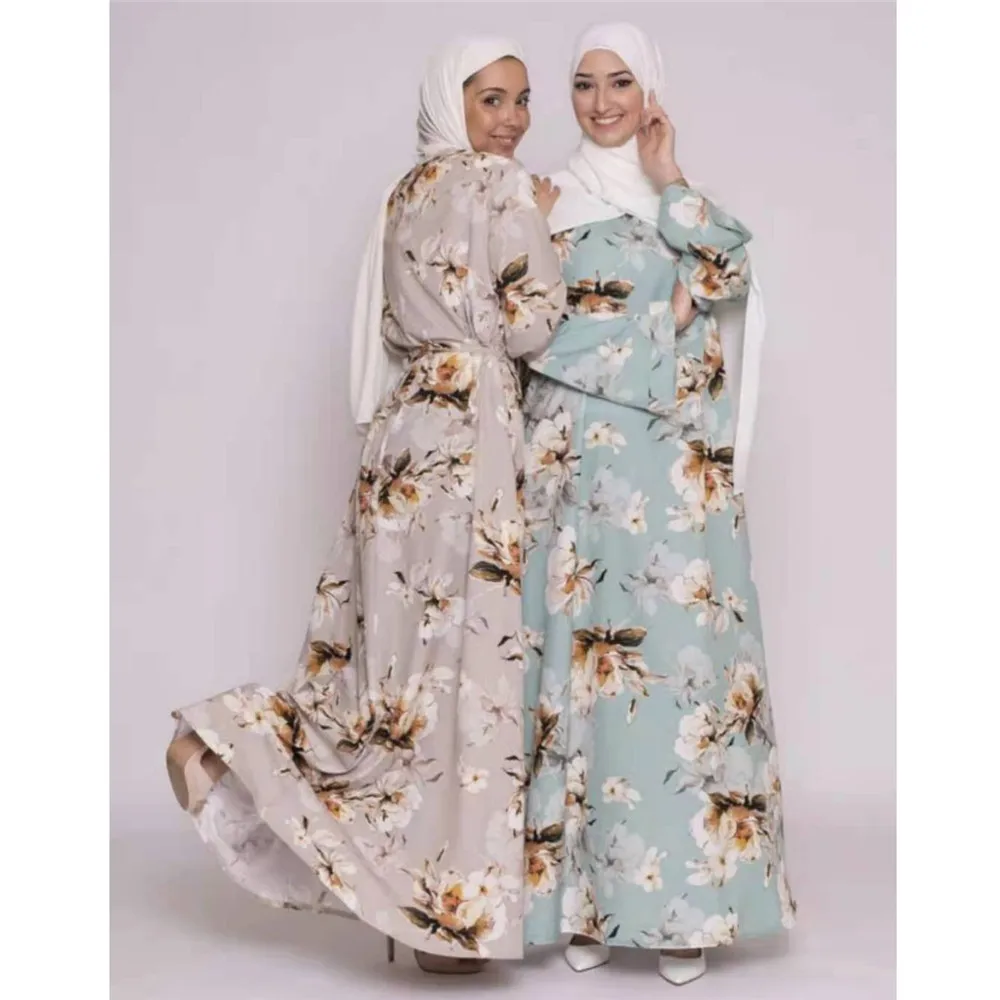 

Women Floral Print Long Dress Muslim Abaya Middle East Arabic Islamic Turkey Maxi Robe Eid Ramadan Dubai Kaftan Moroccan Fashion