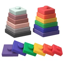 

TYRY.HU 1set Baby Toy Soft Building Blocks Silicone Stacking Blocks Round Shape Silicone Construction Teethers Montessori Toy