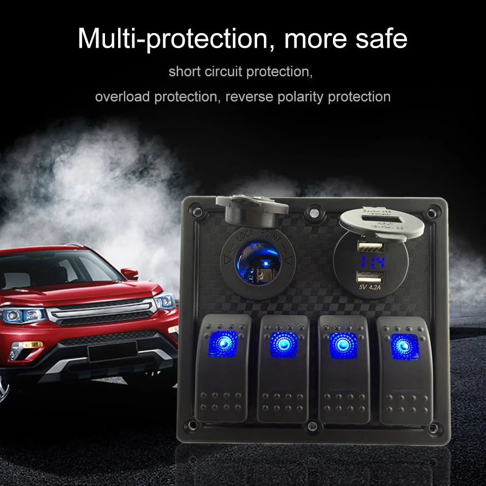 Waterproof 4-Gang Toggle Switch Panel Led Rocker Switch Panel with Cigarette Lighter Socket Dual USB Port Voltmeter for Car Moto
Waterproof 4-Gang Toggle Switch Panel Led Rocker Switch Panel with Cigarette Lighter Socket Dual USB Port Voltmeter for Car Moto