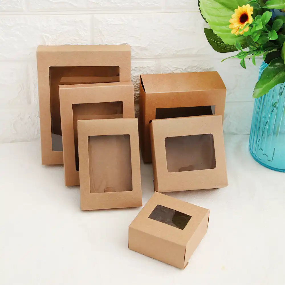 10 pcs diy vintage color kraft paper gift box package with clear