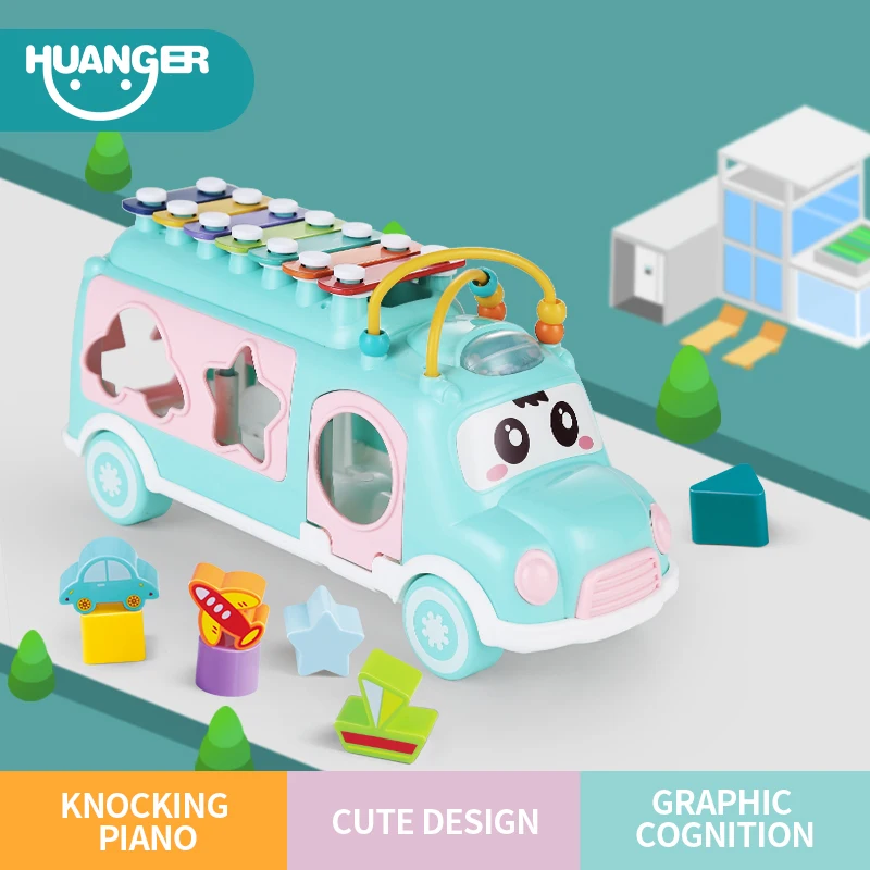 Huanger мультфильм музыкальный автобус детские игрушки ручной стук девочка мальчик