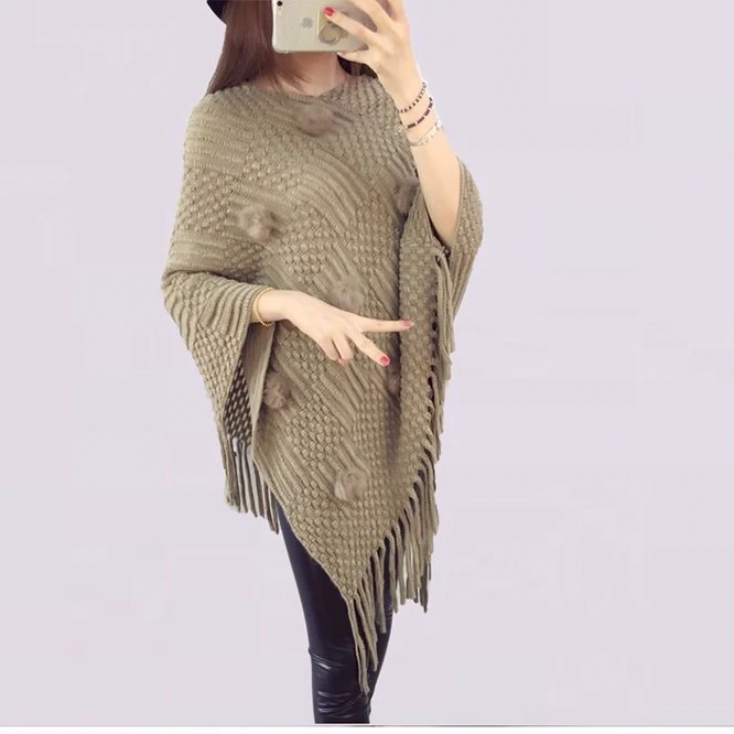 Spring Autumn Tassel Shawl Female Cloak Wool Ball Sweater Coat Loose V-neck Girl Warm Fashion Leisure Khaki Shawl Wrap Sweater
Spring Autumn Tassel Shawl Female Cloak Wool Ball Sweater Coat Loose V-neck Girl Warm Fashion Leisure Khaki Shawl Wrap Sweater