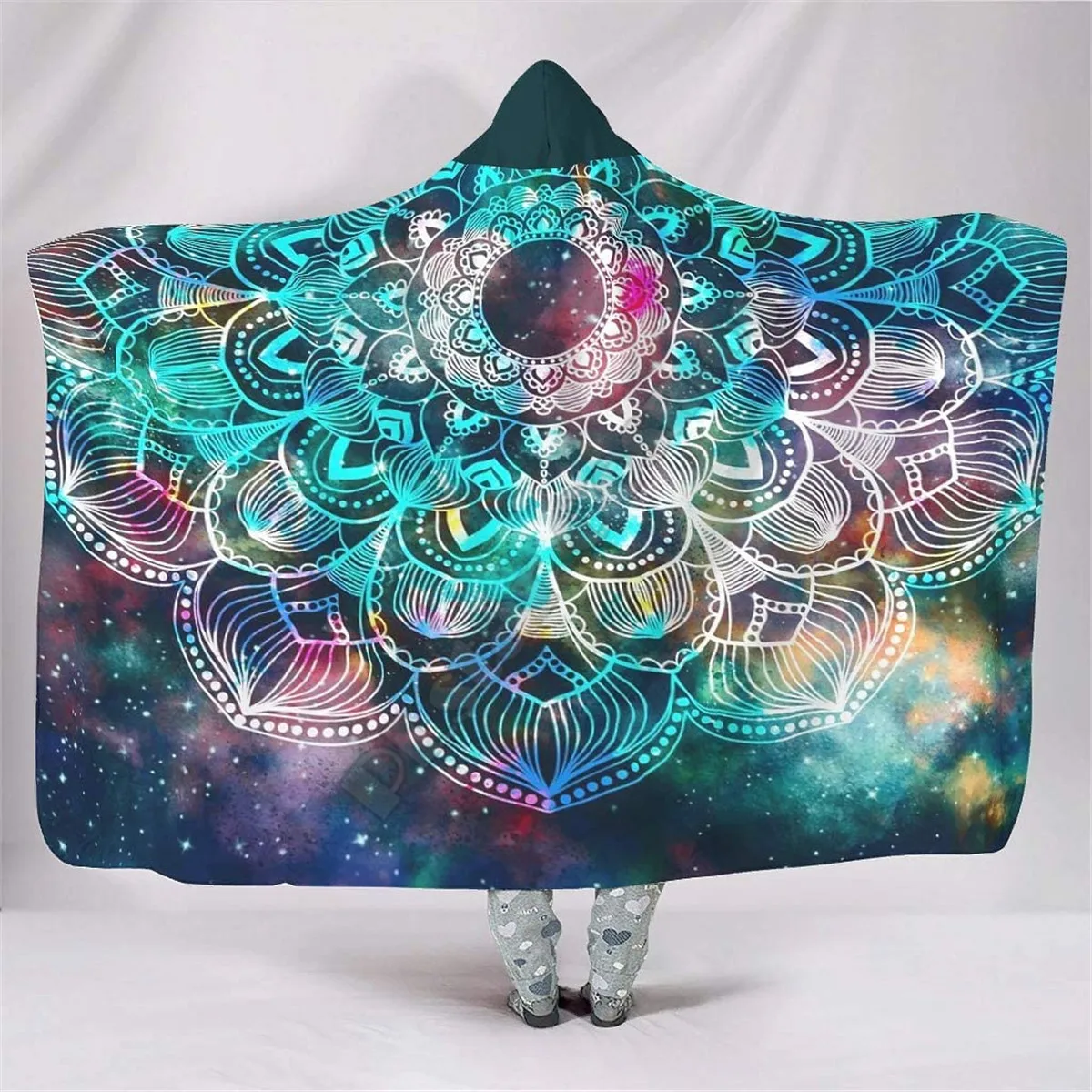 

Psychedelic Galaxy Mandala 3d printed Hooded Blanket Adult child Sherpa Fleece Wearable Blanket Microfiber Bedding Drop Shipping