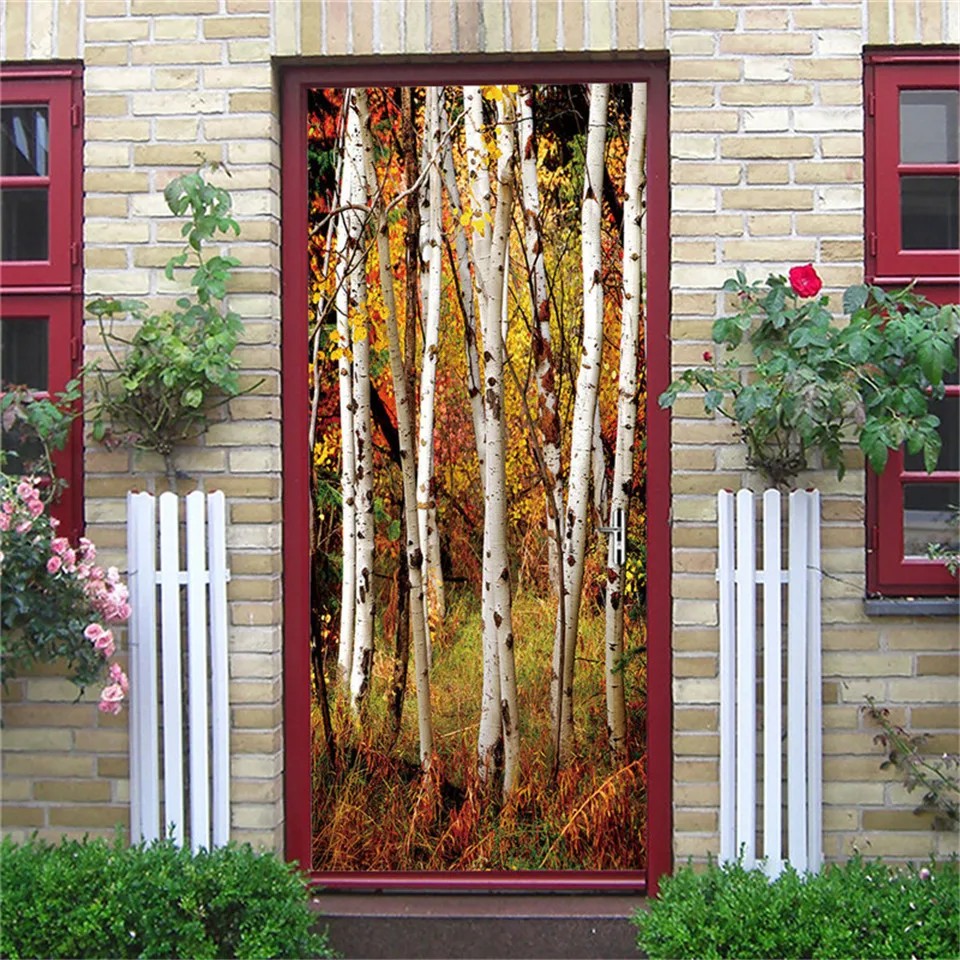2PCS/SET Door Sticker PVC Self-adhesive Waterproof 3D Removable Home Decor Wine Shelf Decals DIY Wall Art Mural stickers porte 2PCS/SET Door Sticker PVC Self-adhesive Waterproof 3D Removable Home Decor Wine Shelf Decals DIY Wall Art Mural stickers porte