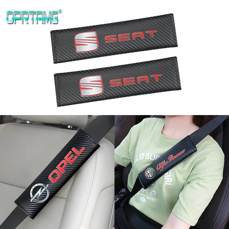 

2Pcs Car Accessories Car Carbon Fiber Brand Logo Safety Shoulder Belt For Dacia Audi BMW Toyota Skoda Nissan Mazda Alpha Renault