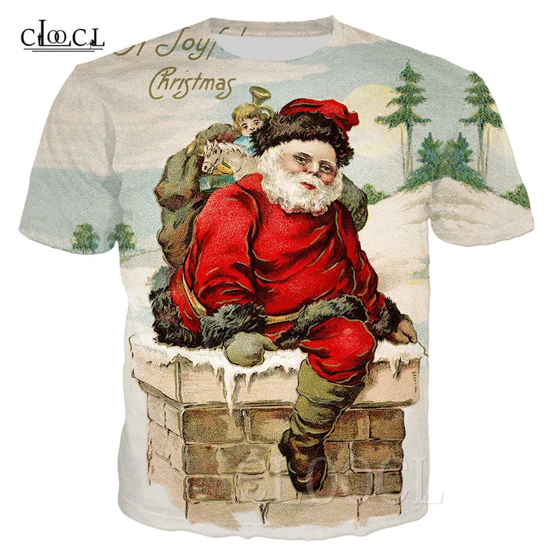 Фото Новое поступление Симпатичные Мультяшные футболки CLOOCL с Санта - купить