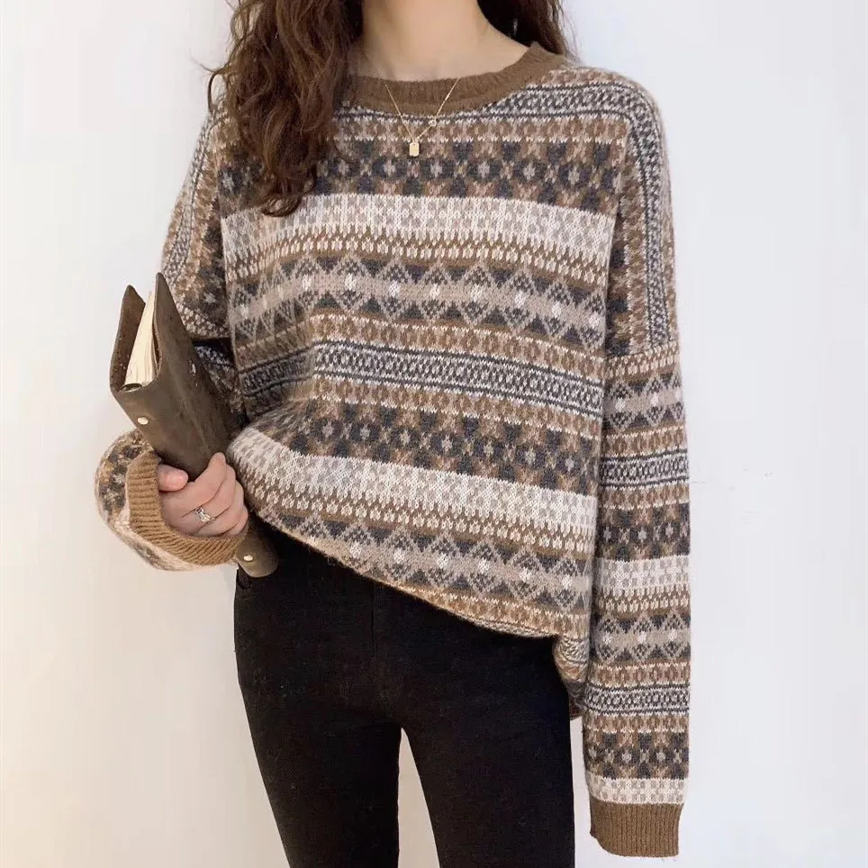 Vintage Pullover Women Striped Sweater Couples Oversize Knitted Sweater Long Sleeve Tops Hip Hop Fashion Streetwear Pullover
Vintage Pullover Women Striped Sweater Couples Oversize Knitted Sweater Long Sleeve Tops Hip Hop Fashion Streetwear Pullover