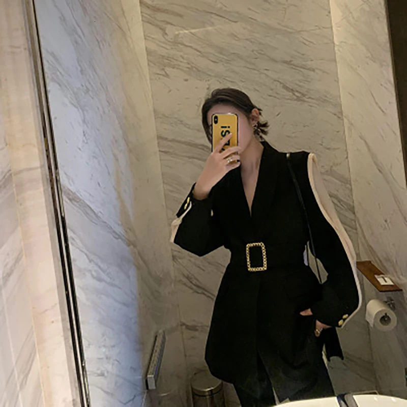 CHICEVER Patchwork Hit Color Female Blazers Notched Long Sleeve High Waist With Sashes Slim Casual Blazer Coat Women 2019 Autumn (4).jpg