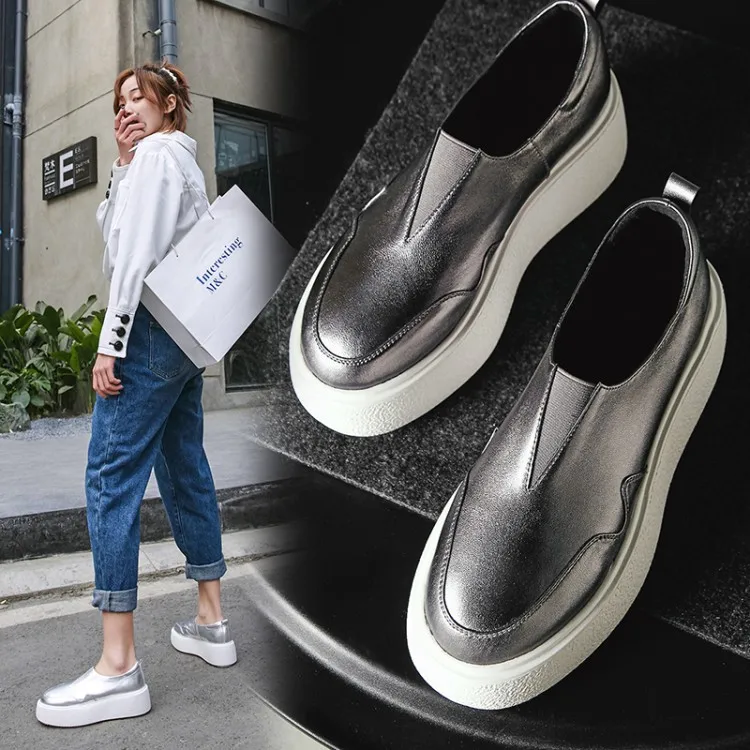 2019 Spring New Style Slip-on Genuine Leather Thick Bottomed Platform Shoes Women's Slanted Heel Flat Silver Versatile Casual Sh
2019 Spring New Style Slip-on Genuine Leather Thick Bottomed Platform Shoes Women's Slanted Heel Flat Silver Versatile Casual Sh