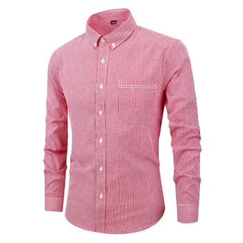 

Pink Shirt Men‘s Long Sleeve Button Turndown Collar Solid Casual Top Blouse Slim Fit Calca Social Shirts Roupas Masculino