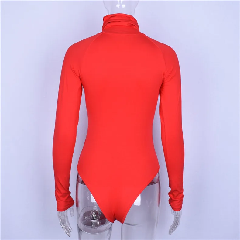 Forefair Long Sleeve Sexy Turtleneck Bodysuit Autumn Winter Rompers Open Crotch Bodycon Red White Black Basic Female Bodysuit