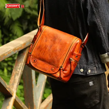 Genuine Leather Retro Men's Messenger Bag Shoulder Bag Type Men Cross-body Bag Leather Male Camera Bags Vegetable Tanned Leather 
Genuine Leather Retro Men's Messenger Bag Shoulder Bag Type Men Cross-body Bag Leather Male Camera Bags Vegetable Tanned Leather