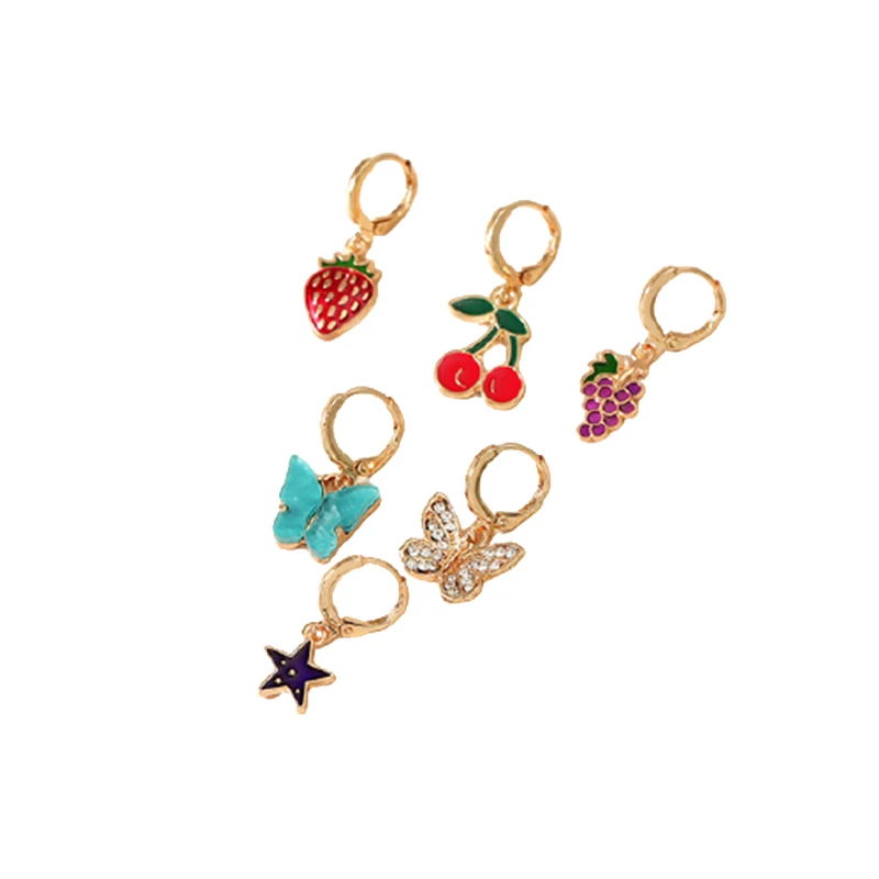 Fashion New Style Geometry Non-symmetrical Combination Earrings Simple Retro Strawberry Cherry Grape Butterfly Ornament
Fashion New Style Geometry Non-symmetrical Combination Earrings Simple Retro Strawberry Cherry Grape Butterfly Ornament