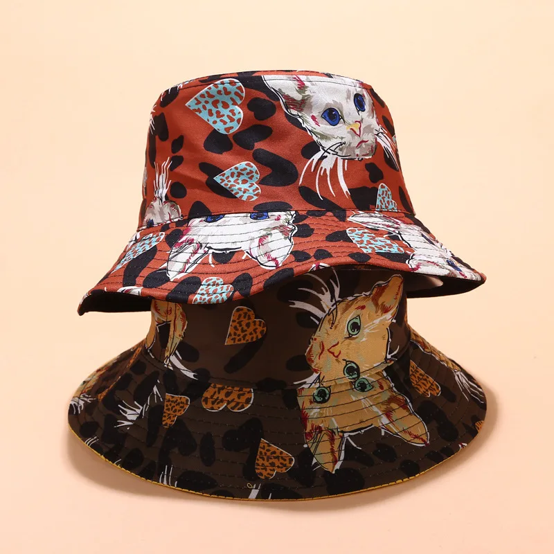 

Cute Cat Bucket Hat Foldable Fisherman Hat Women's Sun Protection Hat Summer Sunscreen Outdoor Reversible Unisex Panama Bob Cap