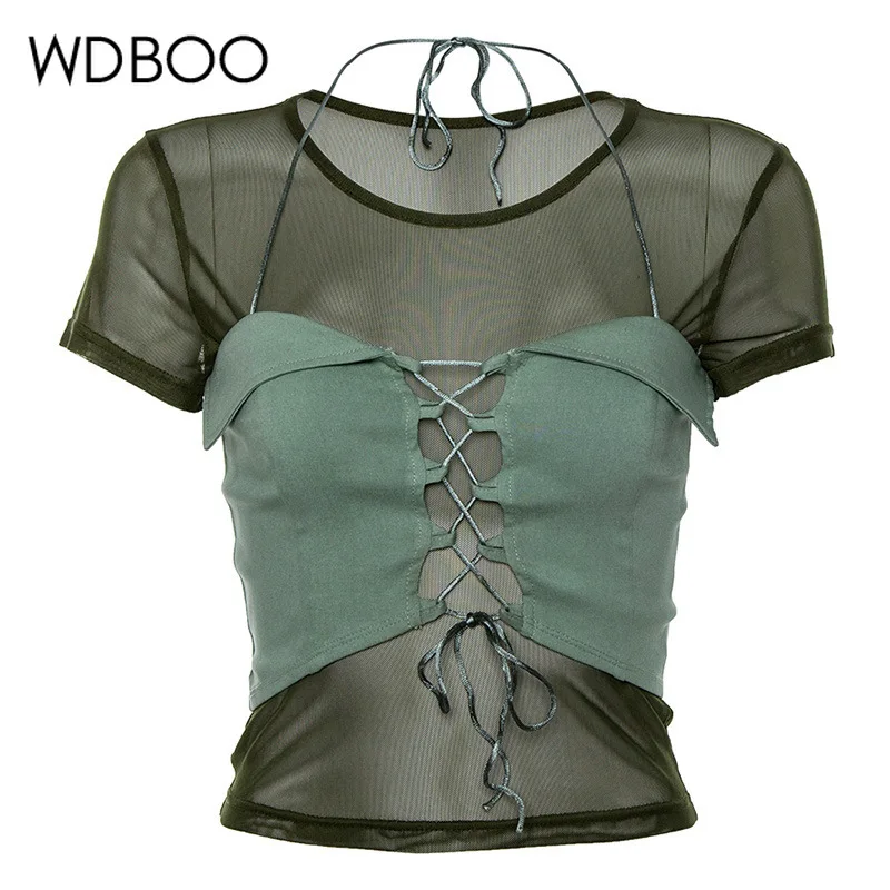 WDBOO Casual Slim Mesh T Shirt Lace-up Vest Set Fashion Summer Transparent Army T Tops Short Sleeve Grunge Basic Tshirts
WDBOO Casual Slim Mesh T Shirt Lace-up Vest Set Fashion Summer Transparent Army T Tops Short Sleeve Grunge Basic Tshirts