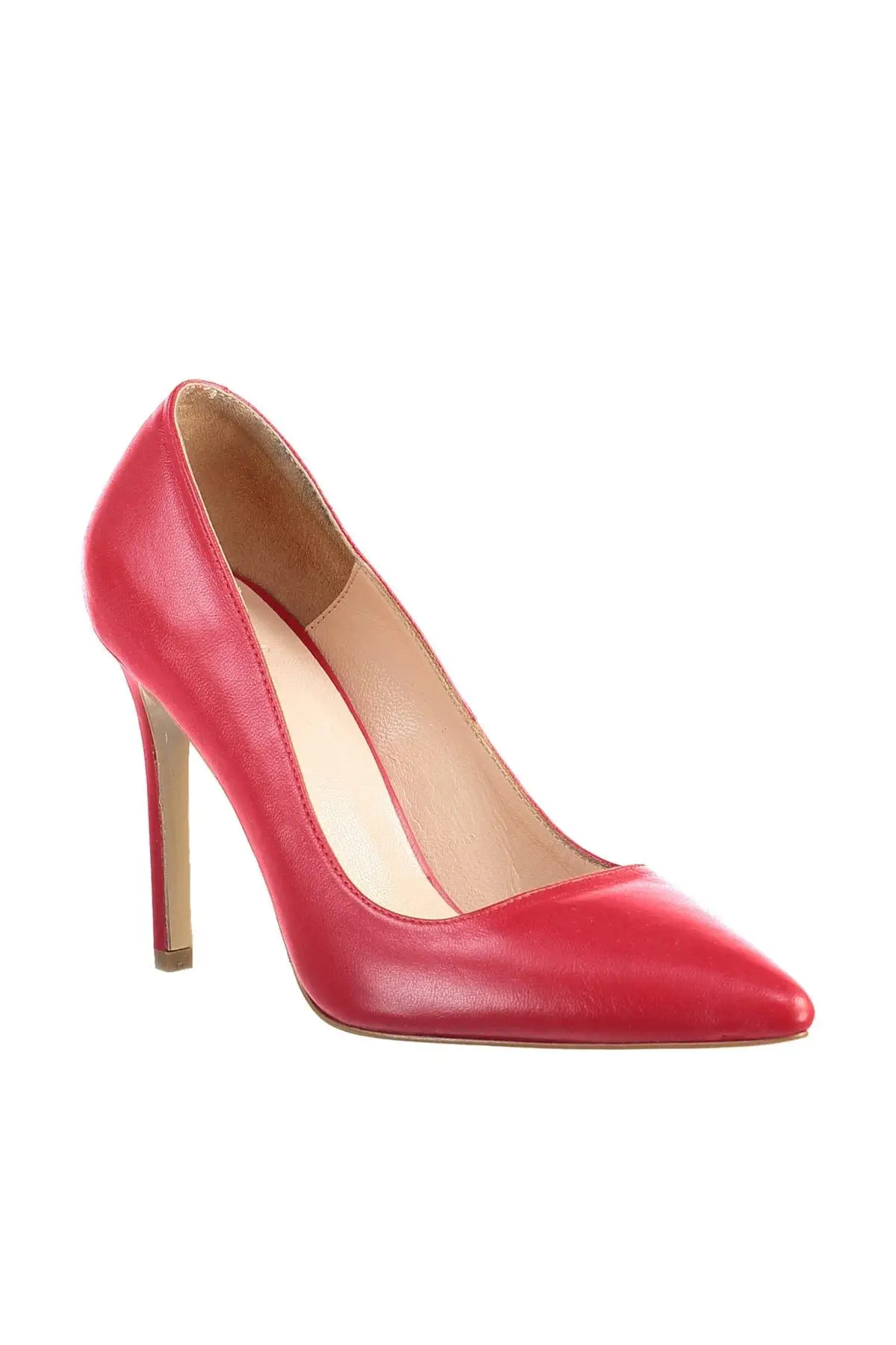 Женские красные туфли на высоком каблуке из натуральной кожи с жемчугом 120130000543 |