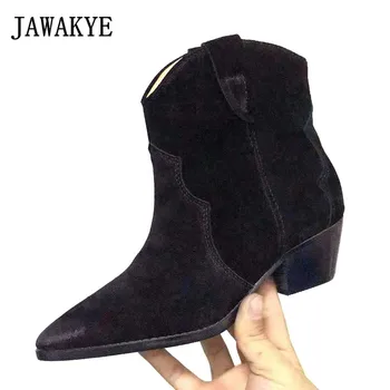 JAWAKYE Pointy toe Chunky Heels Ankle Boots for Women Nude Black Suede Short Boots Autumn Winter Shoes Woman botas cowboy mujer
JAWAKYE Pointy toe Chunky Heels Ankle Boots for Women Nude Black Suede Short Boots Autumn Winter Shoes Woman botas cowboy mujer