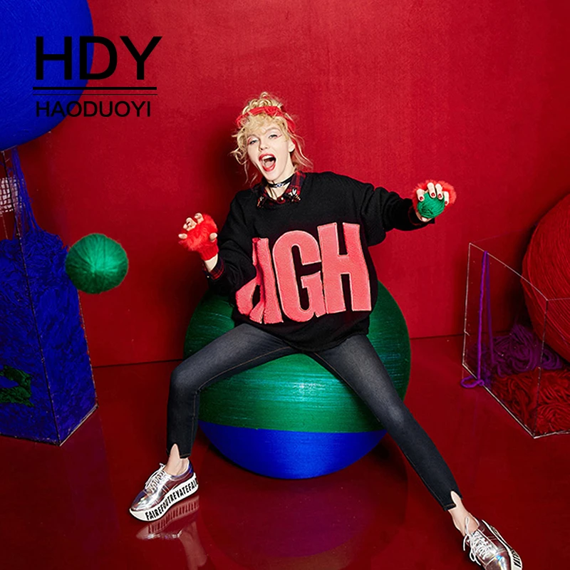 HDY Haoduoyi новый осенний женский джемпер с длинным рукавом и круглым вырезом вязаный