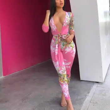 Sexy Deep V-Neck Floral Jumpsuit Skinny Women Boho With Sashes Party Club Overalls Bodycon Playsuits Long Rompers
Sexy Deep V-Neck Floral Jumpsuit Skinny Women Boho With Sashes Party Club Overalls Bodycon Playsuits Long Rompers