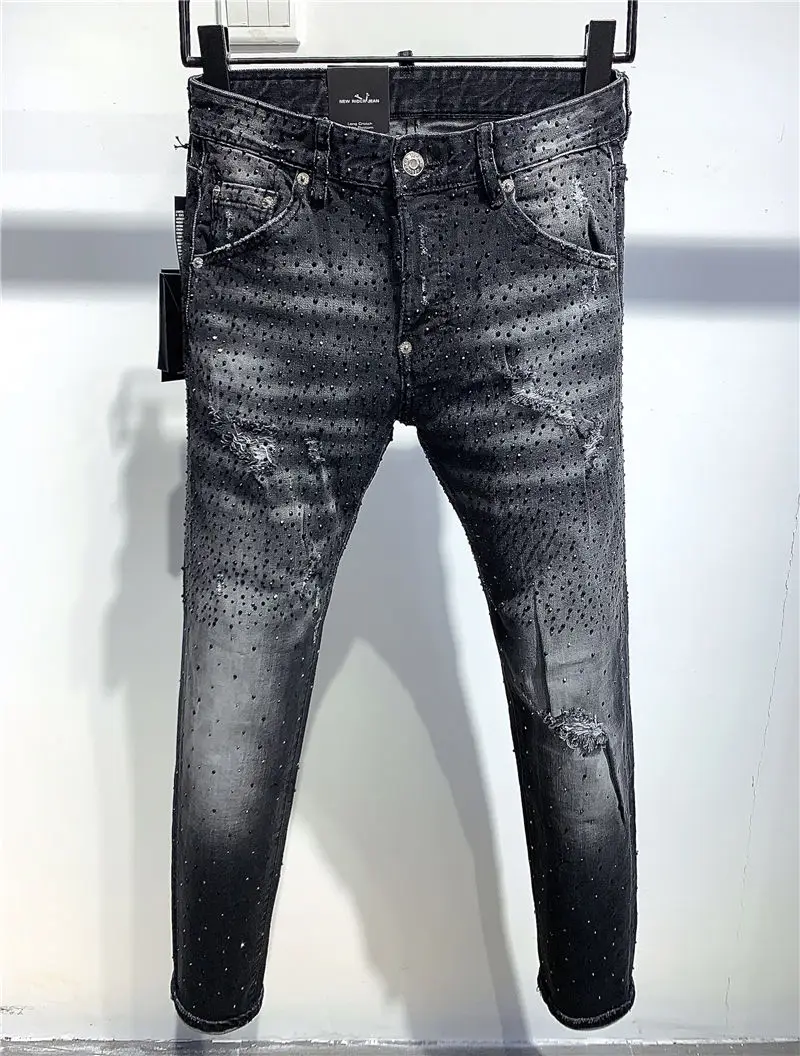 

Brand Designer Men Denim Cool Guy Jeans Embroidery Pants Fashion Dsq Holes Trousers D2-9709