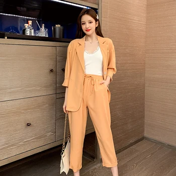 Female Pants Set Blazer Jacket 2020 Summer Thin New Korean Style Casual Fashion 2 Piece Suit Matching Sets Conjuntos Femininos 
Female Pants Set Blazer Jacket 2020 Summer Thin New Korean Style Casual Fashion 2 Piece Suit Matching Sets Conjuntos Femininos