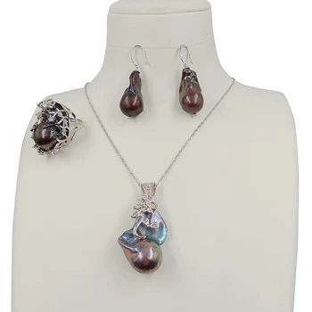 black baroque pearl set,925 SILVER jewelry set with necklace,ring,earring,100% FRESHWATER PEARL -L 20-32 mm big baroque pearl,
black baroque pearl set,925 SILVER jewelry set with necklace,ring,earring,100% FRESHWATER PEARL -L 20-32 mm big baroque pearl,