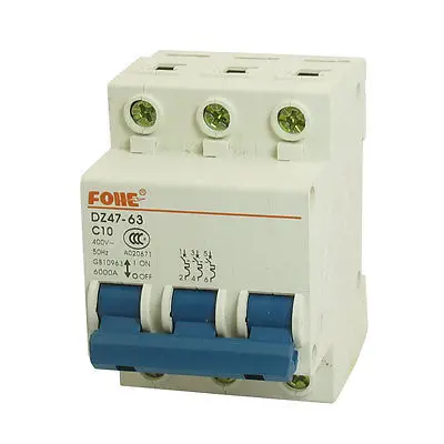 

AC 400V 10A 3 Pole 3P On-Off Switch Miniature Circuit Breaker DZ47-63 C10