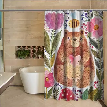 Watercolor Flower Hotel Quality Polyester Shower Curtain Cute Bear with Flowers and Bee Animal Spirit Nature Modern Illustration
Watercolor Flower Hotel Quality Polyester Shower Curtain Cute Bear with Flowers and Bee Animal Spirit Nature Modern Illustration
