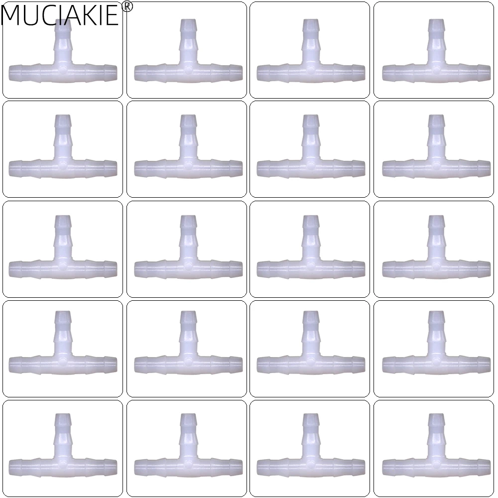 

MUCIAKIE 50PCS 1/4'' Equal Tee Transparent White Barb Connector 4/7mm Hose Tubing Coupling Adapter Micro Drip Irrigation Fitting