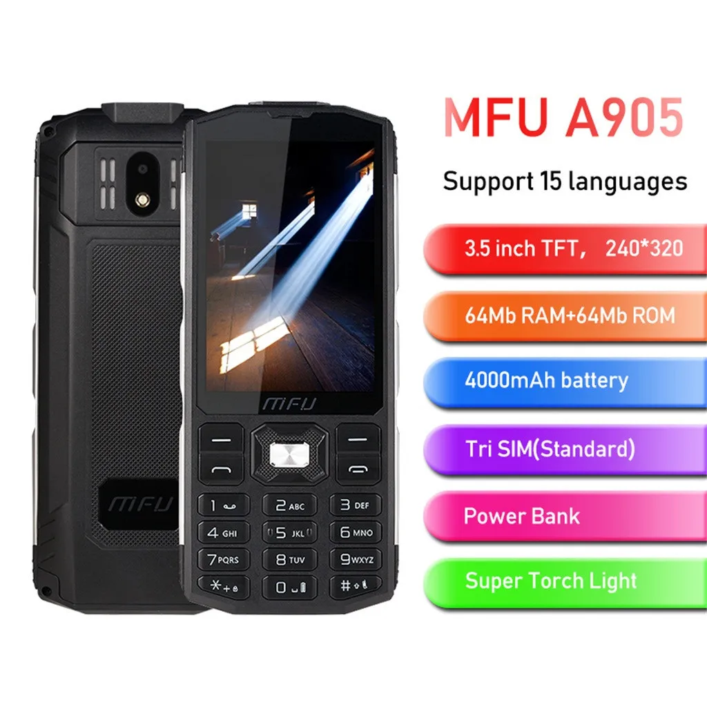 MFU A905 3 5 дюймов 4000 мАч power Bank Tri SIM беспроводной FM большой объем особенности телефон