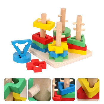 1 Set Stacking Blocks Funny Safe Wooden Building Blocks Geometric Blocks Educational Toys for Toddlers Children