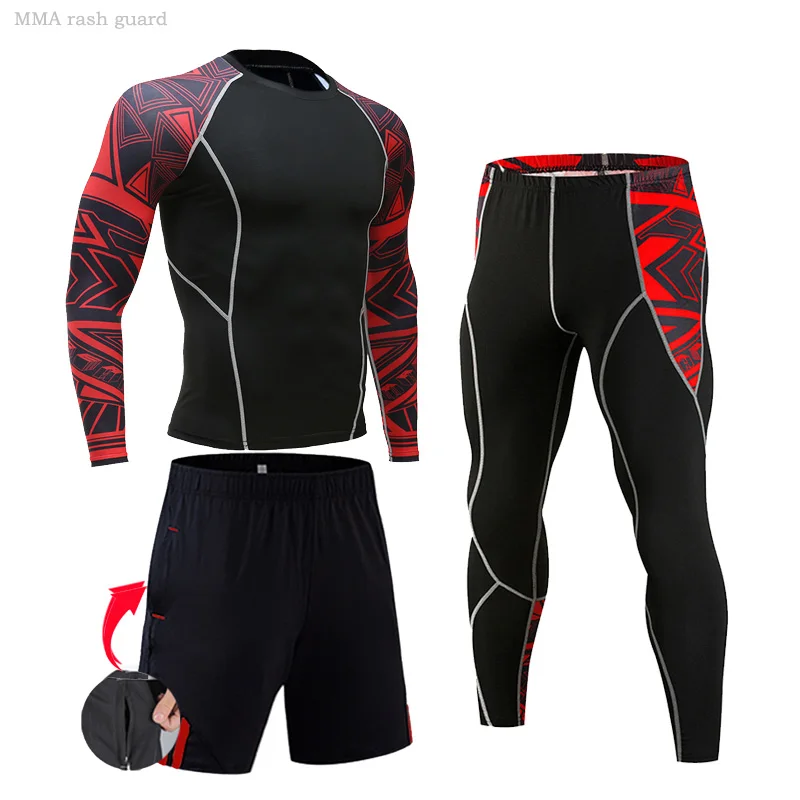 

Мужской спортивный костюм из 3 предметов, спортивная одежда для мужчин, леггинсы для спортзала и бега, компрессионная рубашка, быстросохнущее Спортивное нижнее белье для ММА