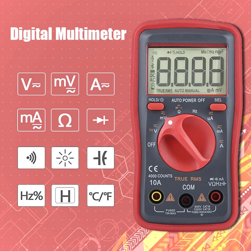 Digital Multimeter True RMS AC DC Capacitance Tester Ohm Hz Meter NCV Voltage Temperature Tester Universal Multimetro
Digital Multimeter True RMS AC DC Capacitance Tester Ohm Hz Meter NCV Voltage Temperature Tester Universal Multimetro