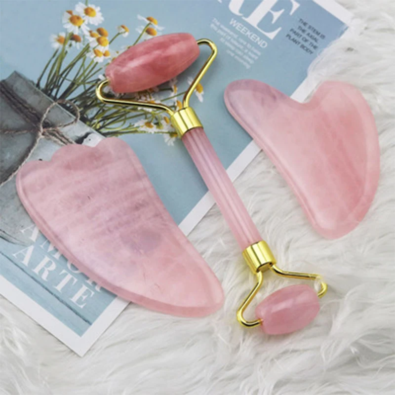 3 in 1 Natural Rose Quartz Jade Roller Gua Sha Board Face Slimming massager Facial Massage Lifting Tool Real Stone Gua Sha Kit
3 in 1 Natural Rose Quartz Jade Roller Gua Sha Board Face Slimming massager Facial Massage Lifting Tool Real Stone Gua Sha Kit