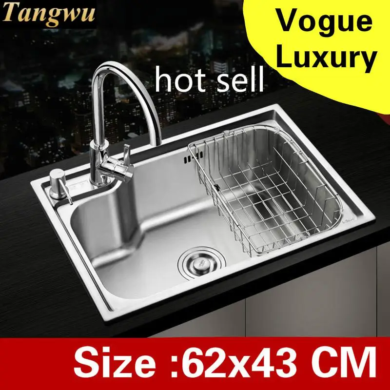 

Free shipping Apartment luxury wash vegetables kitchen single trough sink high quality 304 stainless steel hot sell 62x43 CM