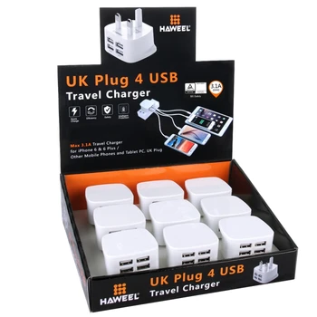 HAWEEL CE ROHS BSI Certificate 9 PCS UK USB with 4 USB Ports Max 3.1A Travel Kits with Display Stand Box
HAWEEL CE ROHS BSI Certificate 9 PCS UK USB with 4 USB Ports Max 3.1A Travel Kits with Display Stand Box