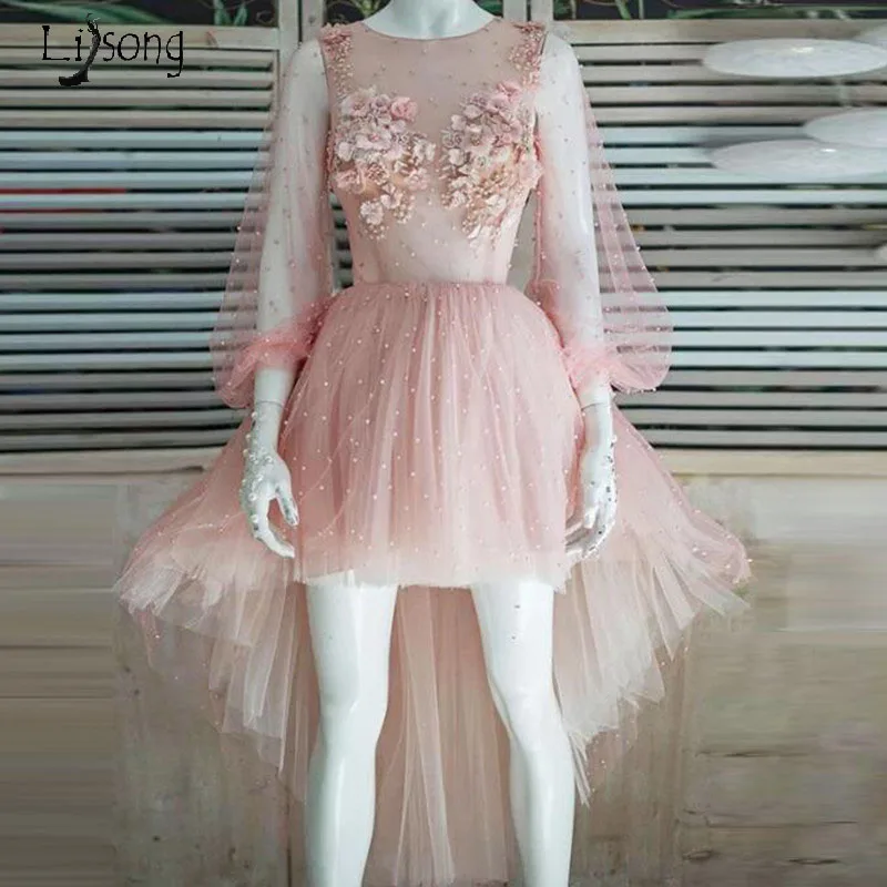 Pink Hi Low Beaded Ankle Length Evening Party Dresses Elegant Applique Homecoming Formal Dresses Sheer Long Sleeves Abendkleider
Pink Hi Low Beaded Ankle Length Evening Party Dresses Elegant Applique Homecoming Formal Dresses Sheer Long Sleeves Abendkleider